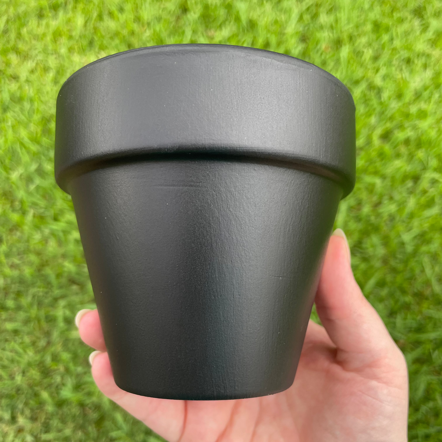 Hand-painted terracotta pot showcasing a monarch butterfly and 'Milkweed Addict' text.