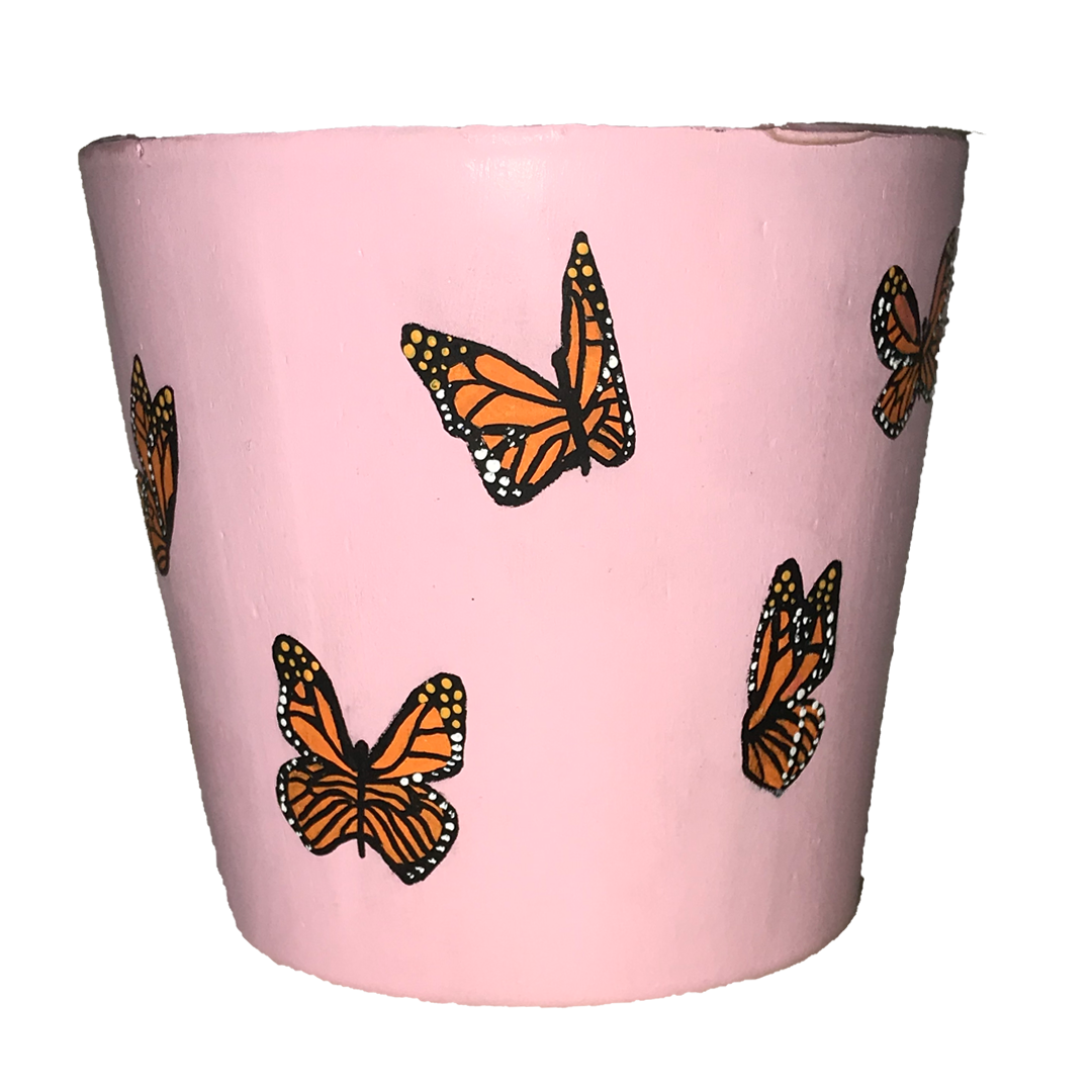 PREORDER - Pink Flower Pot with Monarch Butterflies