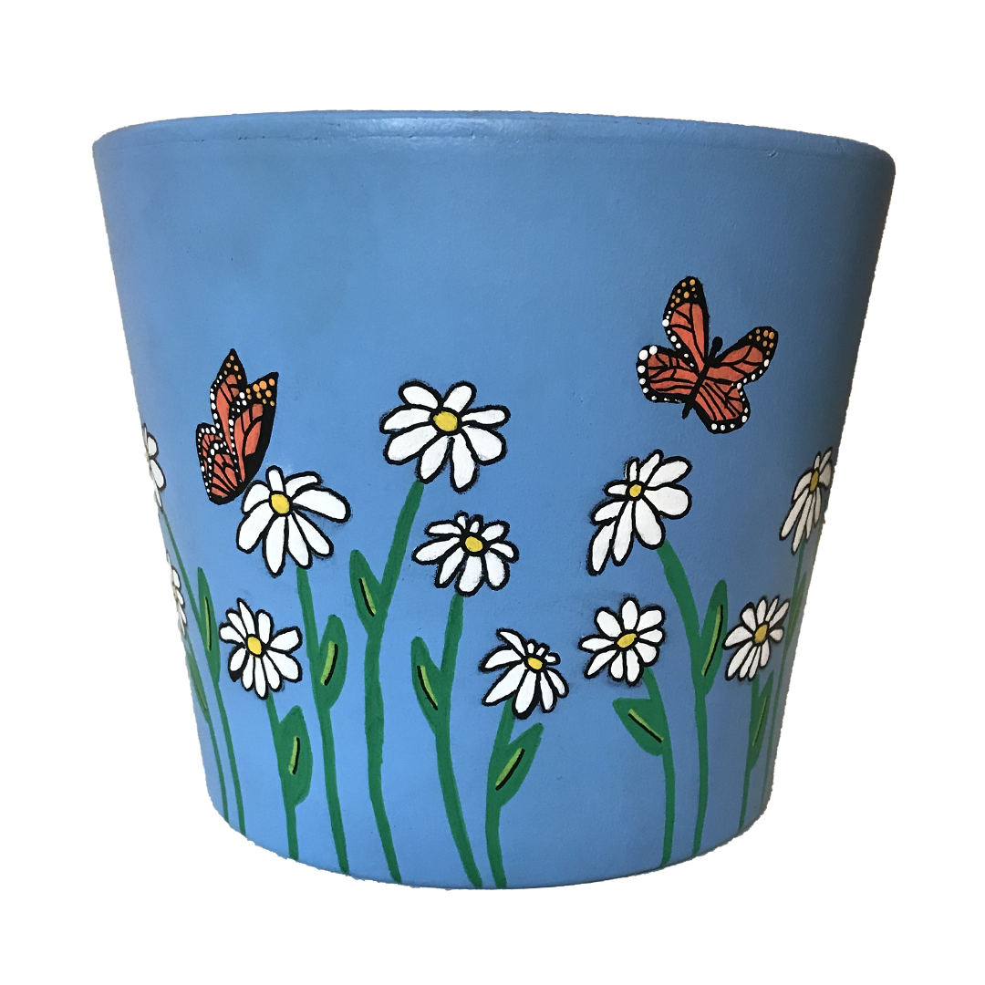 Butterflies and Daisies Flower Pot