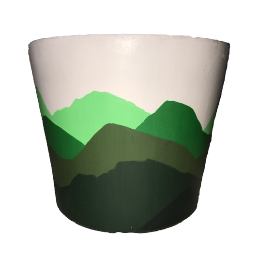 PREORDER - Tan Flower Pot with Green Mountains