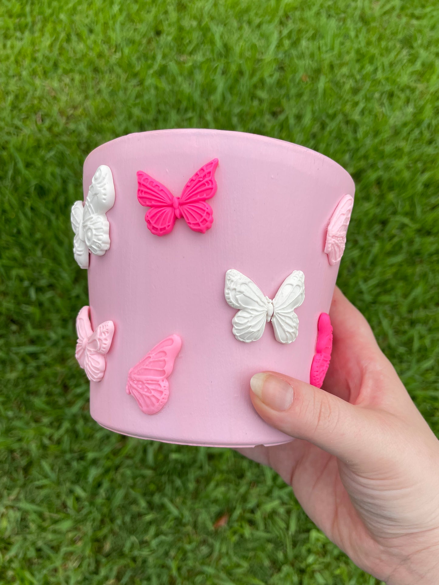 Pink Flower Pot with Clay Butterflies