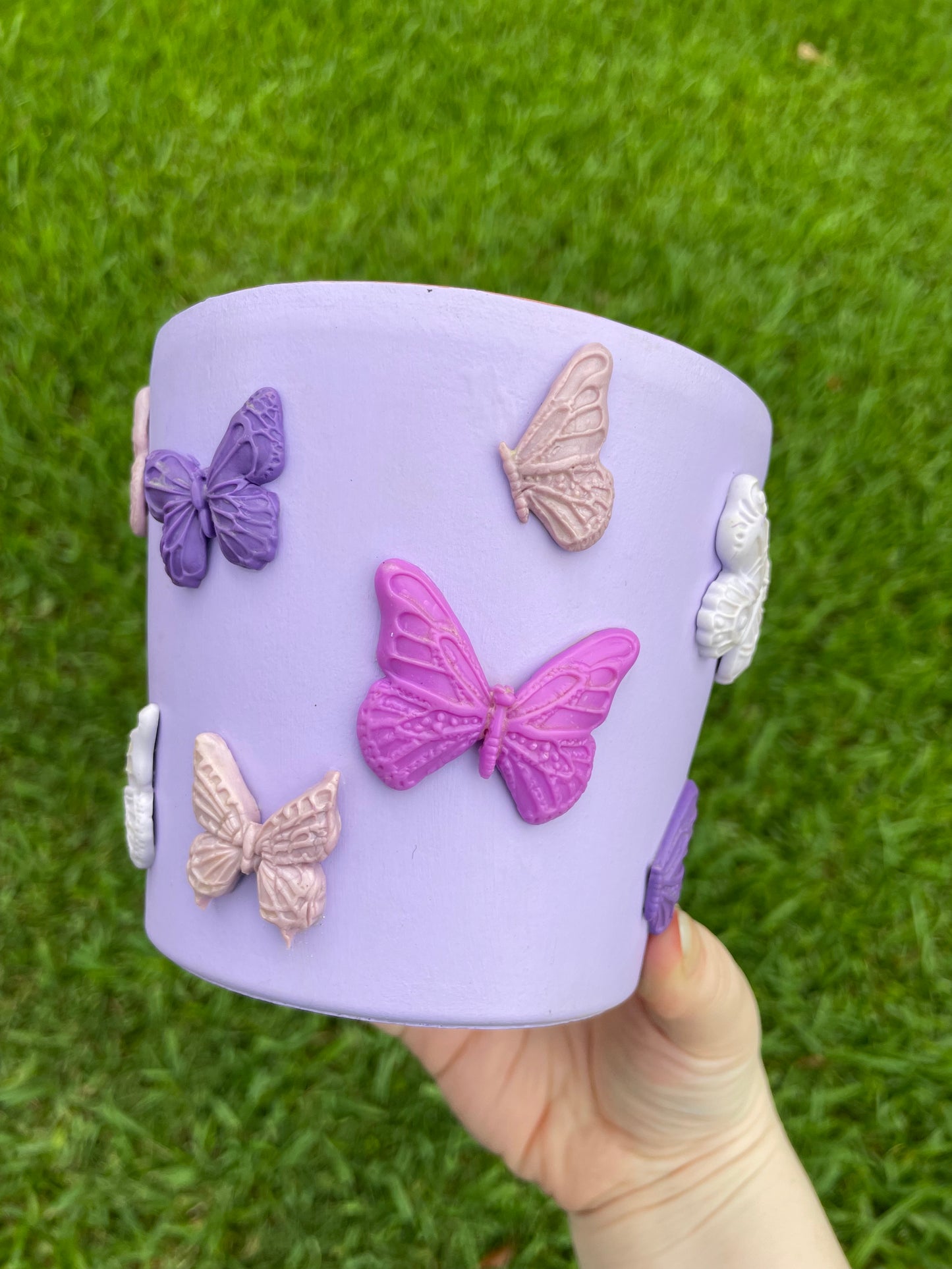 Purple Flower Pot with Clay Butterflies